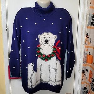 Marisa Christina Limited Edition 1996 Sweater turtle neck Polar Bears pom poms